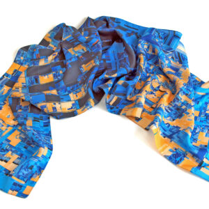Badlands Plaid: Blue & Orange<br> Limited Edition Silk Scarf